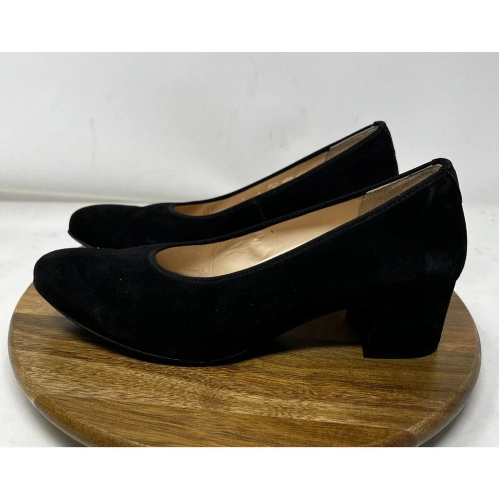 Hassia Shoe Womens 8 Black‎ Suede Block Heel Pump Slip On